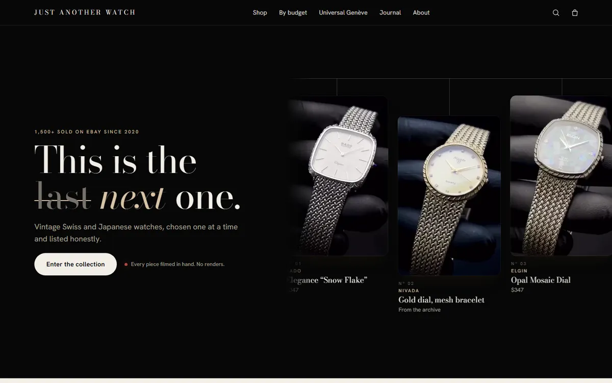 Homepage of the Just Another Watch website